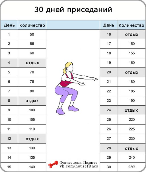 Приседания в домашних условиях для девушек таблица 150
