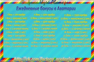 Ежедневные подарки в аватарии 2018 список 47