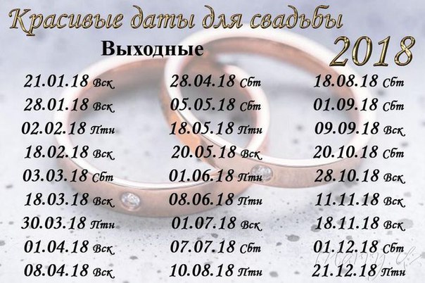 Дата для свадьбы в 2018 году Дата для свадьбы в 2018 году
