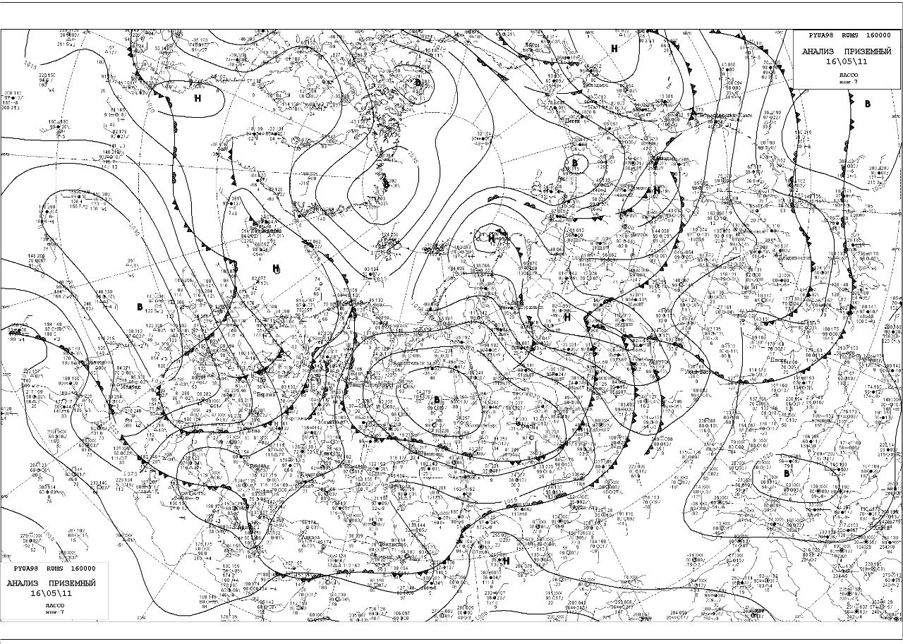 Синоптическая карта европейской части россии на данный момент