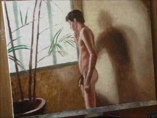 LIVE NAKED MALE MODEL IN HIGH SPEED OIL PAINTING DEMONSTRATION BY SHELLHAMMER