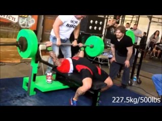 New World Record Bench: 227.5kg/500lbs at 75kg/165lbs - Phil Brewer