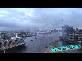 Feuerwerk beim Cunard Day Hamburg 2012 vor Auslauf Queen Elizabeth + Queen Mary 2 (HD / 2D)