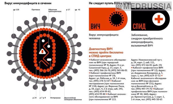 В связи с всё растущим мракобесием на тему ВИЧ публикуем инфографику о том, что такое ВИЧ и СПИД, как можно и нельзя им заразиться, каковы симптомы и как защититься от инфекции. Предупреждён — значит вооружен.