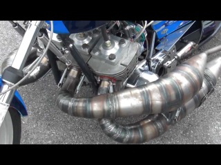 Kawasaki 750 crazy motorcycle dragbike exhaust system close up