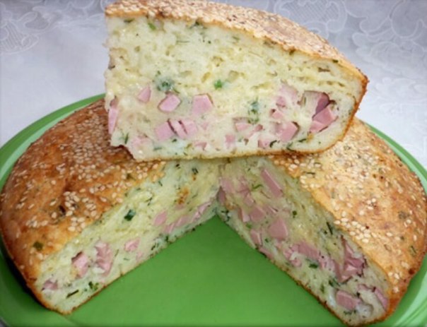 Пирог с колбасой и сыром в духовке рецепт с фото на молоке