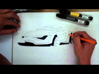 Sketch de carro usando marcadores
