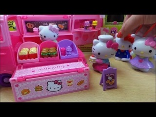 BOX OPENING OF SANRIO VELLUTATA HELLO KITTY VW CAMPER SNACK VAN WITH BURGERS AND FRIES TOY