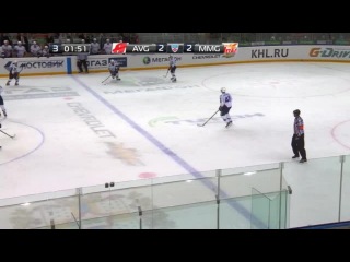 khl Авангард - Металлург Мг (2012.11) Опасный момент. Казионов (Металлург Мг) хороший щелчок по воротам омичей, Рамо (Авангард) надежен