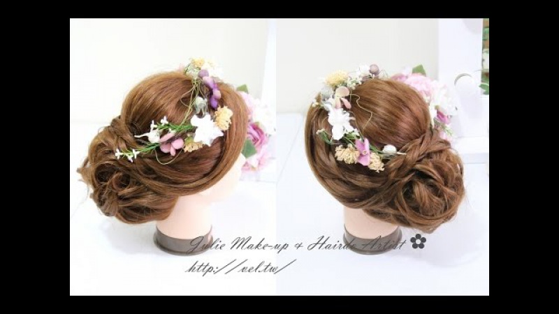 新娘髮型三股辮線條式盤髮教學 3 stand braid updo