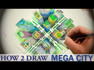 How To Draw ✎ A City From Above - 1 Point Perspective
