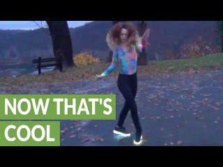 Girl's sick dance moves while wearing LED shoes