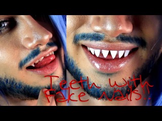 How to create Sharp teeth / Fangs with Fake nails!! | Themed Injection