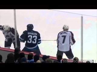 Dustin Byfuglien Big Hit on John Mitchell (2/8/15)