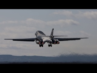 Rockwell B-1 Lancer American supersonic strategic bomber Takeoff With Afterburners Glowing