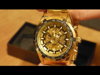 Мужские механические часы с автоподзаводом Winner Skeleton Luxury Gold