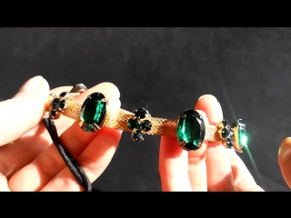 Веночек с крупными изумрудными камнями под Swarovski