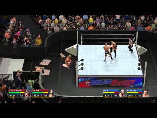 WWE 2K16 Tag Team Extreme Rules The Rock and Ultimate Warrior VS Batista and Heath Slater