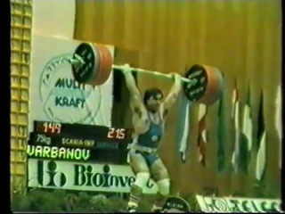 Weltrekord Varbanov Alexander 215 kg Stossen Kat. 75kg bei den Weltmeisterschaften 1986 in Sofia