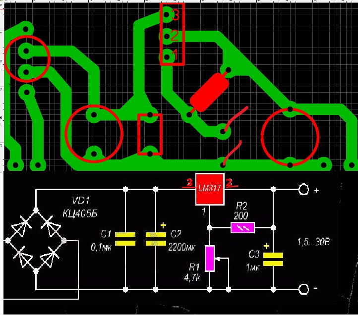 Печатная схема блока питания