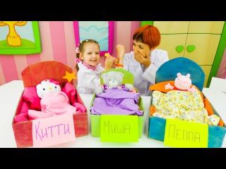 Игры для детей: Видео с игрушками Китти, Пеппа и Миша. Доктор Ева и Маша Капуки кануки!