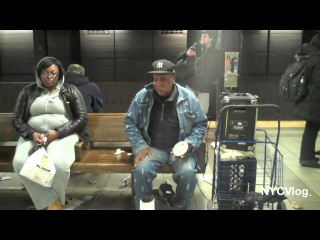 Old Man Serenades Girl in 42nd Street Times Square Subway Station NYC - Amazing Singer!