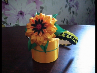 Ободок с подсолнухом канзаши/DIY/Tutorial