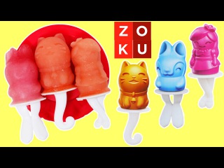 Zoku Fruit Juice Popsicle Maker Bunny, Princess, & Kitty Shapes with Strawberry Banana Guava!