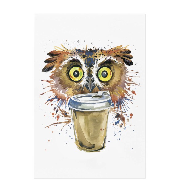 Сова с кофе рисунок