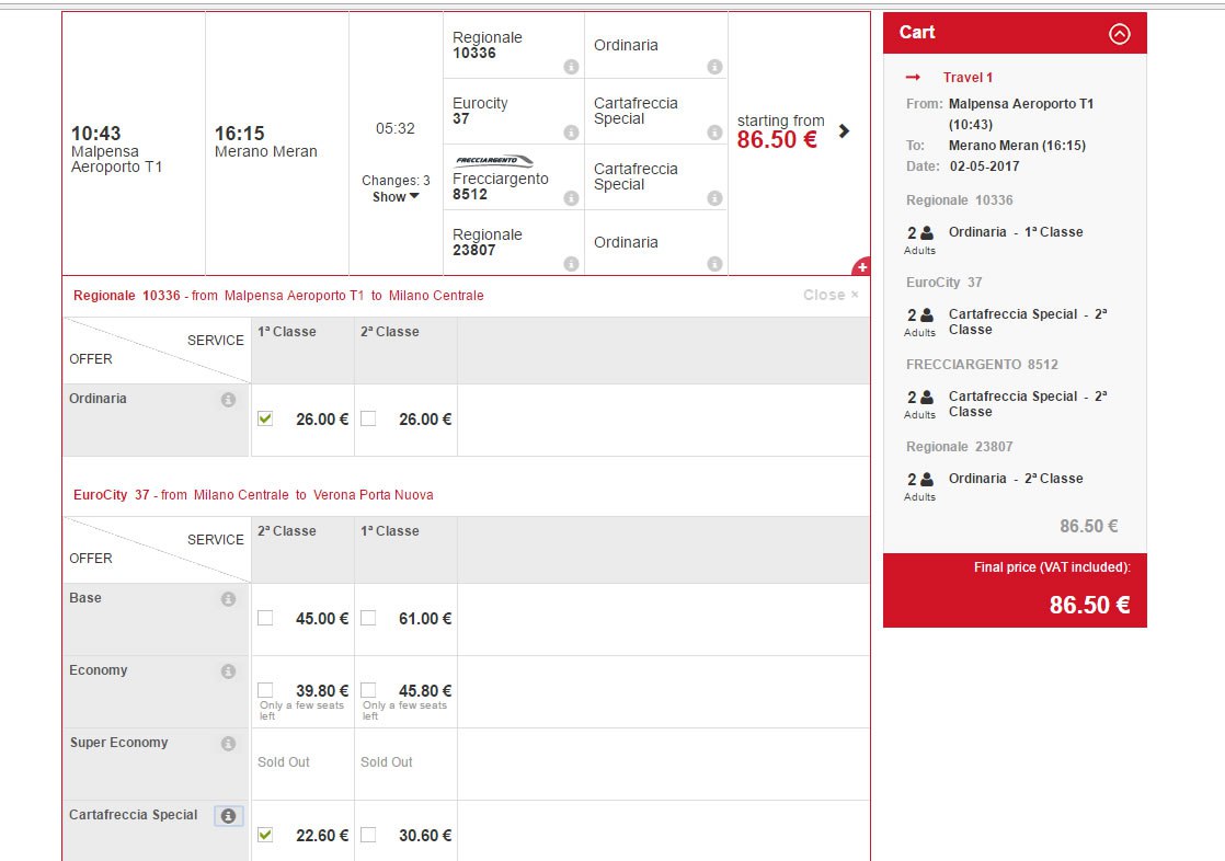 Милан - Мерано на общественном транспорте