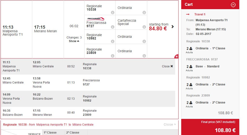 Милан - Мерано на общественном транспорте