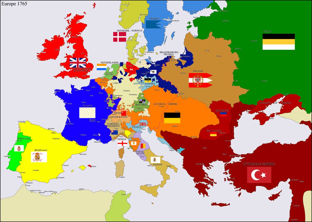 Карта мира 1800 года с флагами