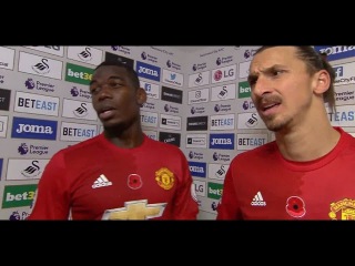 Swansea v Man Utd 1-3 - Zlatan Ibrahimovic & Paul Pogba Post Match Interview