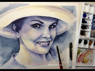 Watercolor portrait painting limited palette by Ch.Karron