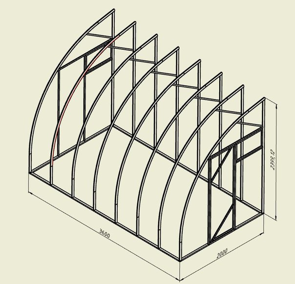 Чертеж теплицы капелька из поликарбоната с размерами