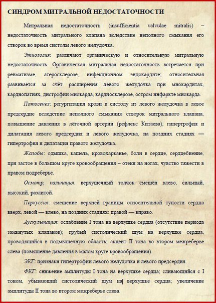 Синдромы болезней органов кровообращения: