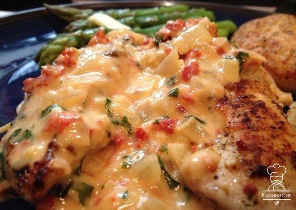 Курица с грибами и помидорами