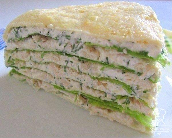 Замечательный закусочный торт из нежной куриной грудки! Гости будут спрашивать рецепт!