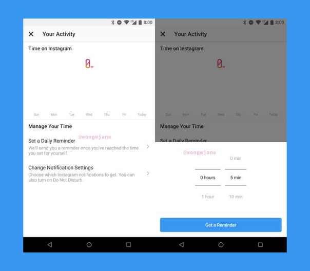 Появился первый скриншот нового раздела Instagram — Time Spent. Тут находится отчёт по проведённому в приложении времени, а ещё можно поставить напоминание, которое вернёт вас в бренный мир, если слишком увлечётесь.