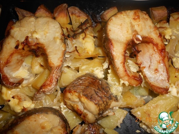 Щука с картошкой, запеченные в духовке