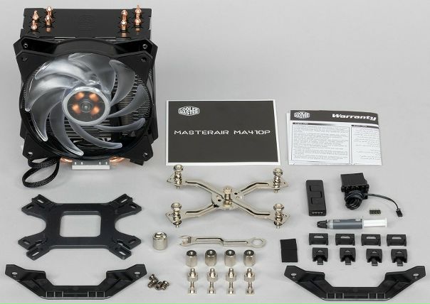 MasterAir MA410P - это аккуратный дизайн, хорошее качество изготовления, удобный крепеж вентилятора на радиатор, антивибрационные прокладки под вентилятор, декоративная оплетка кабеля, многоцветная статичная или динамичная подсветка крыльчатки вентилятора и тихая работа. Подробный обзор: 