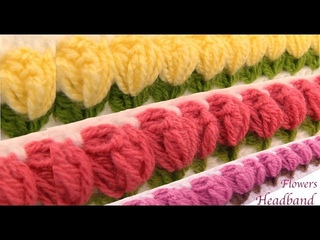 Diadema tejida con Gancho Crochet paso a paso con flores tulipanes 3d tejido tallermanualperu