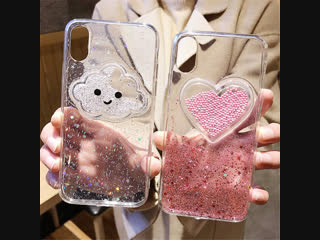 Drifting Balls 3D Clouds Love Heart Cover Clear Soft TPU Carcasa Glitter Funda Telefon Kilifi