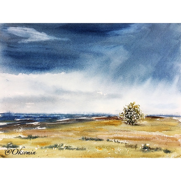 Степная гроза. Акварель.