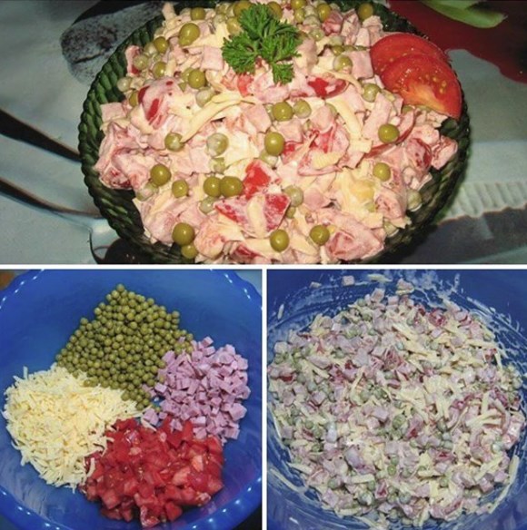 Сборный салат с помидорками и ветчиной   