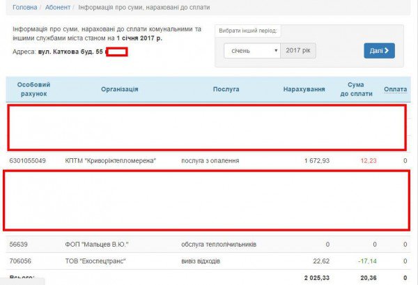 Новаком кривой рог карта абонента начисления к оплате