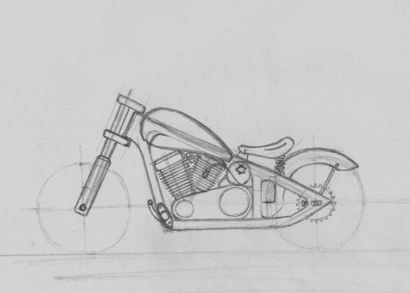 Как нарисовать мотоцикл иж планета 5 карандашом