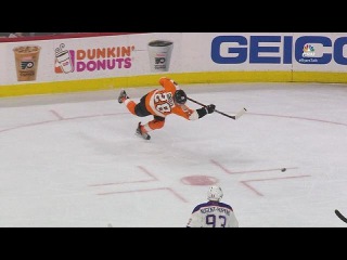 Claude Giroux Leaves HIS FEET and buries a laser one-timer goal vs Edmonton. NHL Highlights. (HD)