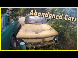 Creepy Abandoned Russian Cars in Yard. Abandoned ZAZ 968M and VAZ (LADA) 2103. Cars of the 1990s