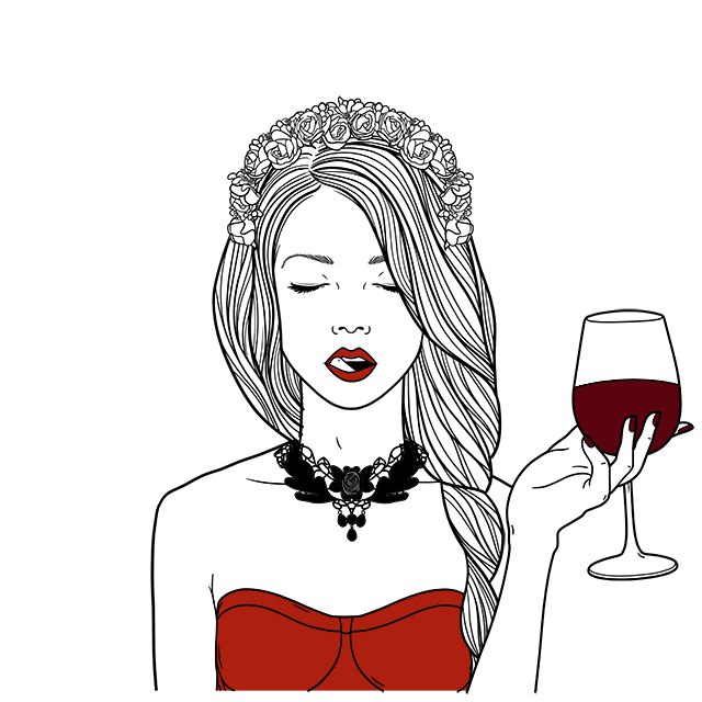 Девушка с бокалом шампанского рисунок